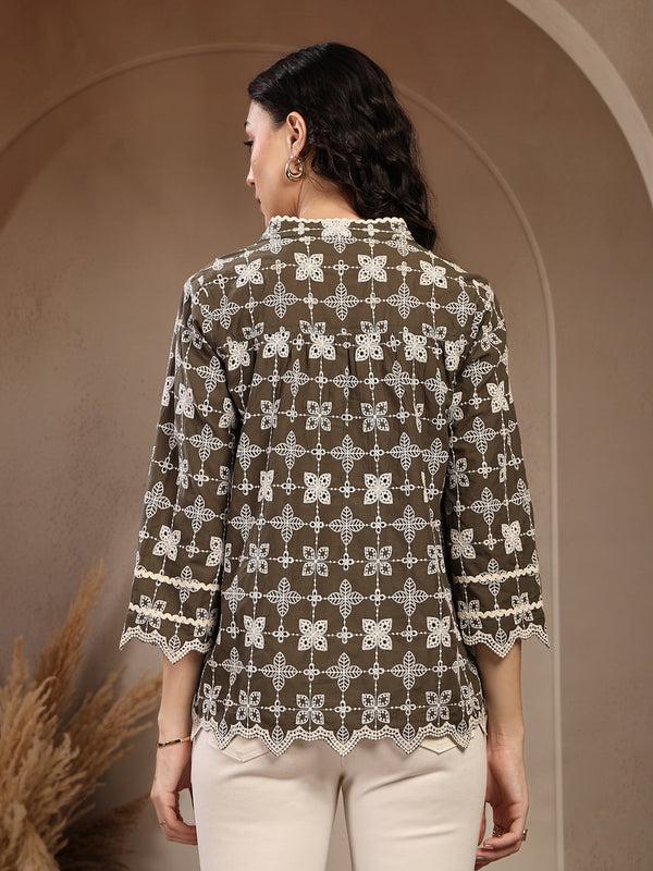 Gipsy Gipsy Olive Embroidered Cotton Tunic