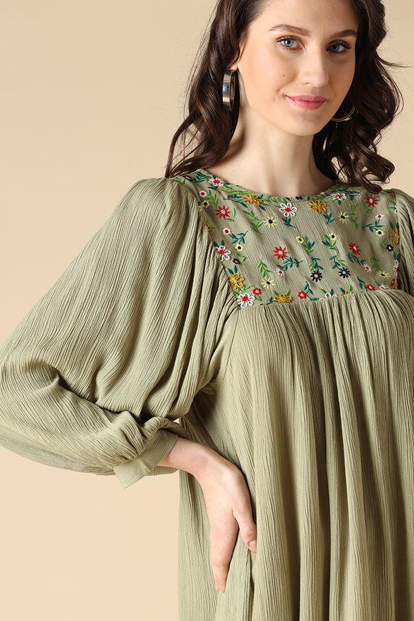 Gipsy Gipsy Olive Fashion Poly Crepe Dresses Olive