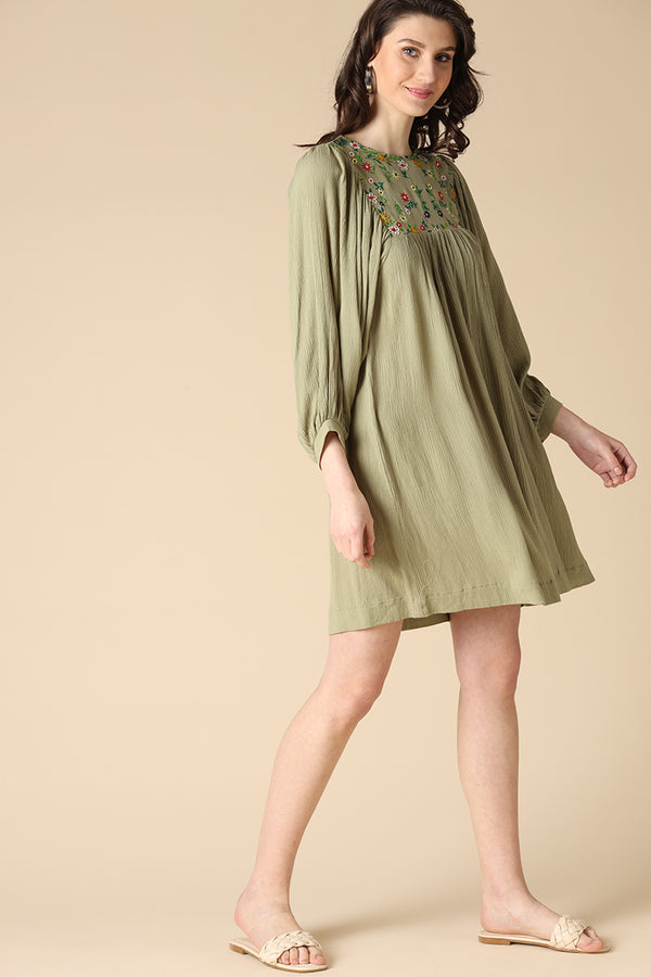 Gipsy Gipsy Olive Fashion Poly Crepe Dresses Olive