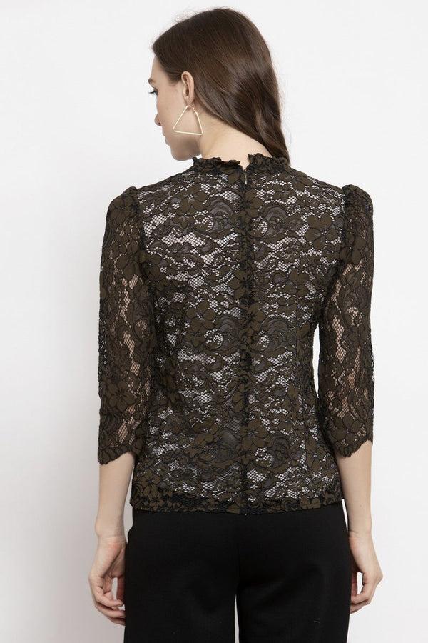 Gipsy Gipsy Olive Floral Net Top Olive
