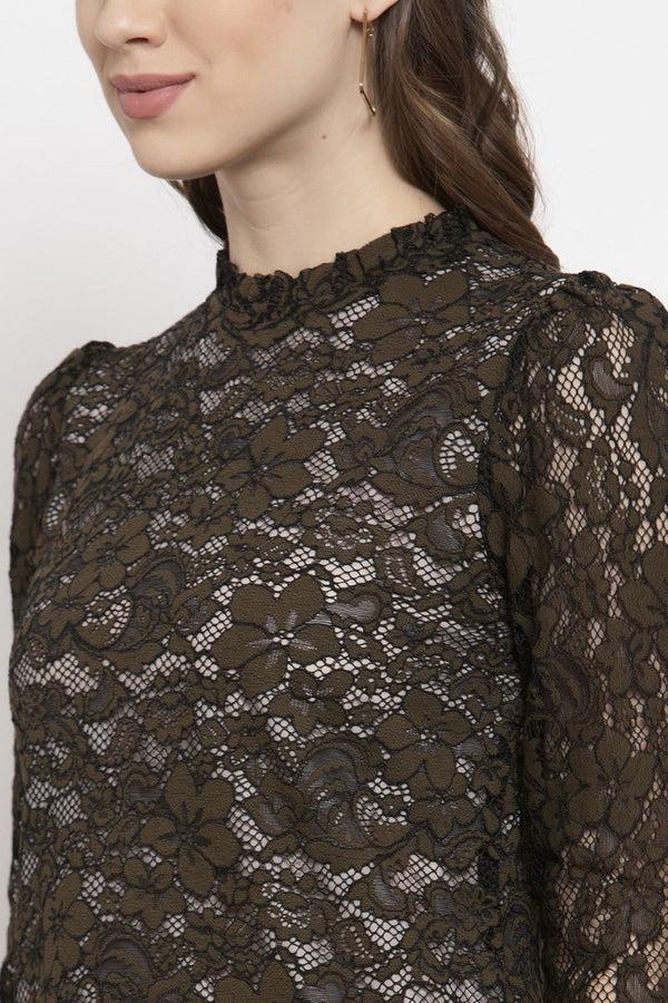 Gipsy Gipsy Olive Floral Net Top Olive