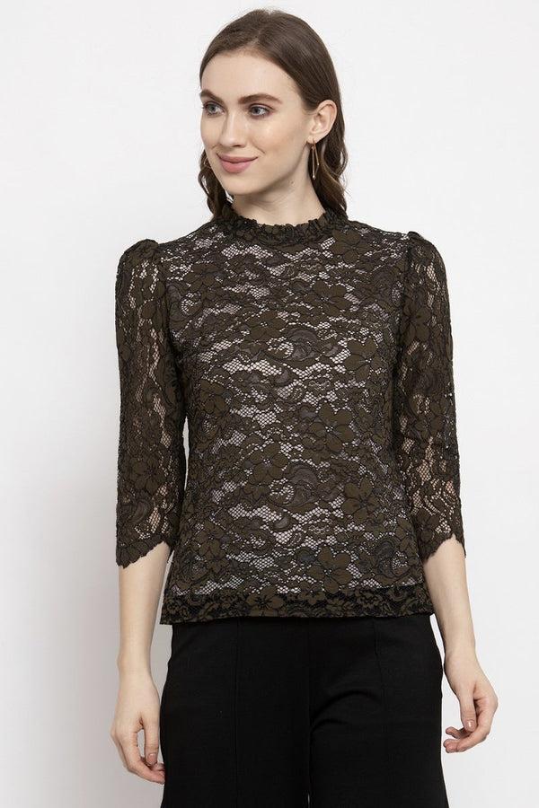gipsy Gipsy Olive Floral Net Top Olive