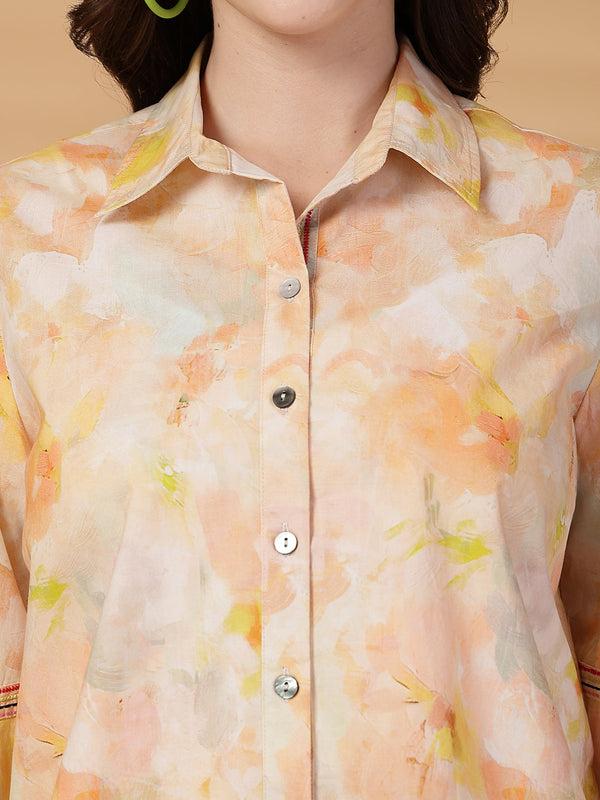 Gipsy Gipsy Orange Floral Cotton Shirt