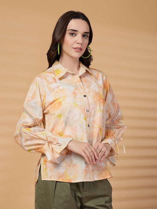 Gipsy Gipsy Orange Floral Cotton Shirt