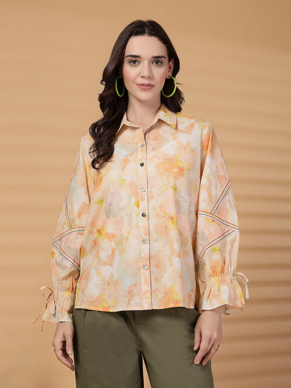 gipsy Gipsy Orange Floral Cotton Shirt