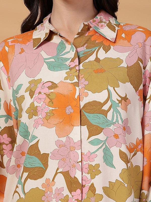 Gipsy Gipsy Orange Floral Rayon Shirt