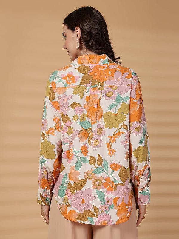 Gipsy Gipsy Orange Floral Rayon Shirt