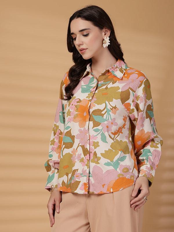 Gipsy Gipsy Orange Floral Rayon Shirt