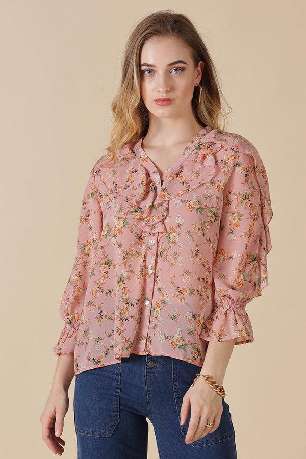 gipsy Gipsy Peach Georgette Blouse Orange