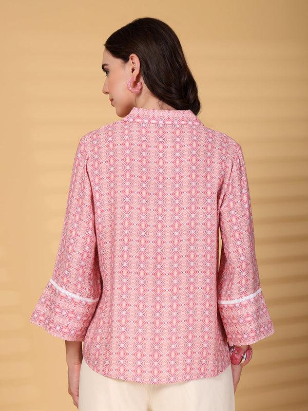 Gipsy Gipsy Pink Geometric Yoke Detailing Tunic