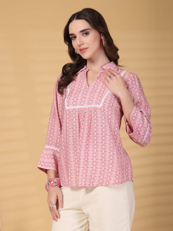 Gipsy Gipsy Pink Geometric Yoke Detailing Tunic