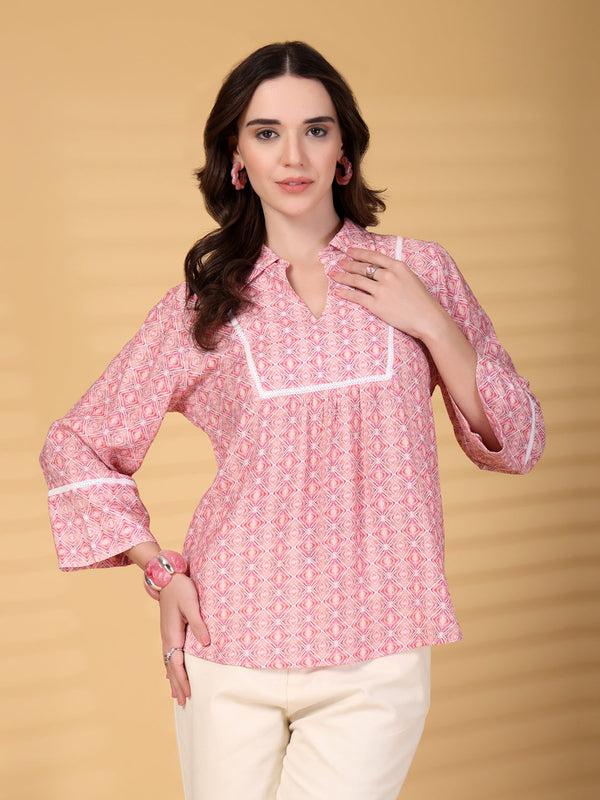 gipsy Gipsy Pink Geometric Yoke Detailing Tunic