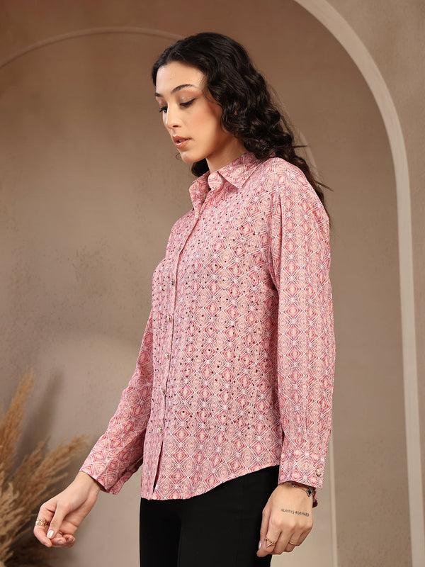 Gipsy Gipsy Pink Greek Printed Shirt