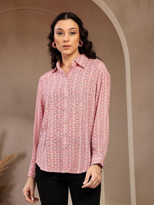 gipsy Gipsy Pink Greek Printed Shirt