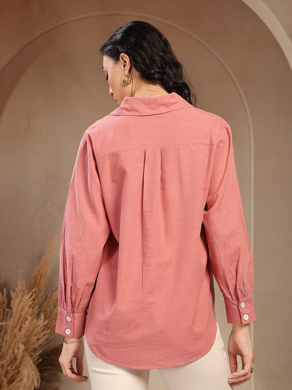 Gipsy Gipsy Pink Solid Cotton Shirt Pink
