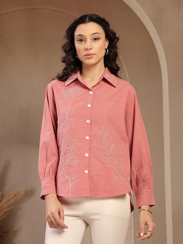 gipsy Gipsy Pink Solid Cotton Shirt Pink