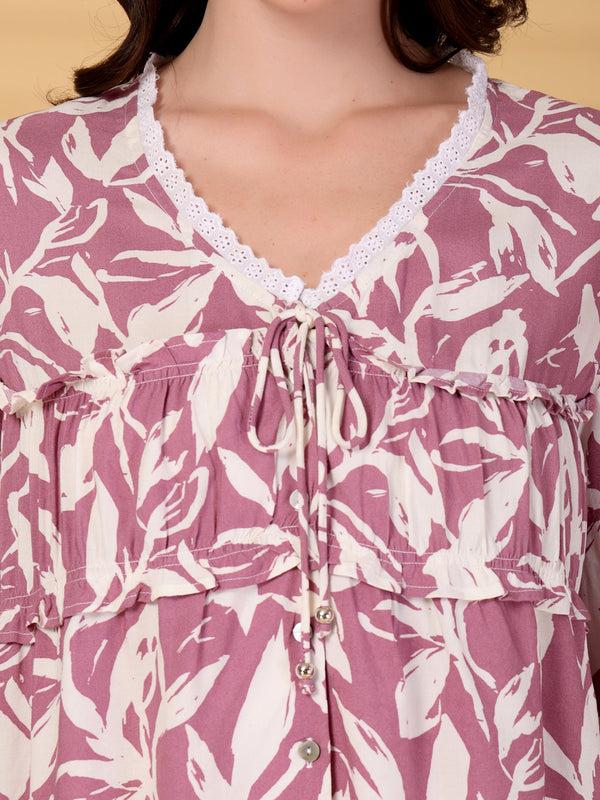 Gipsy Gipsy Purple Printed Rayon Blouse