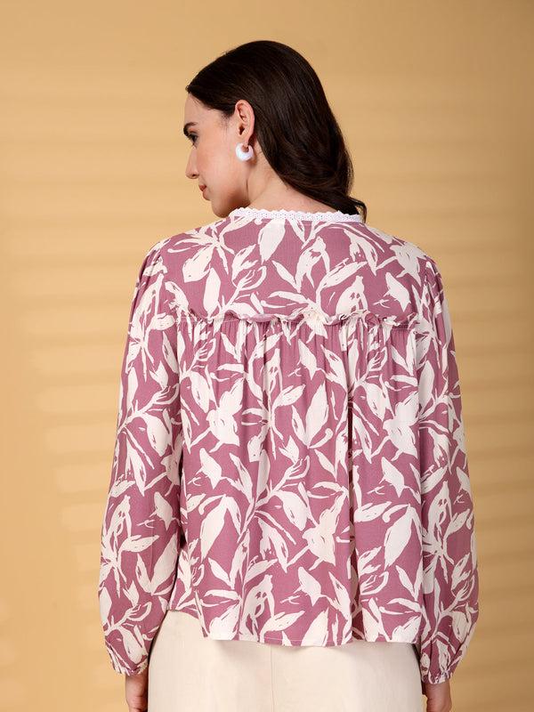 Gipsy Gipsy Purple Printed Rayon Blouse