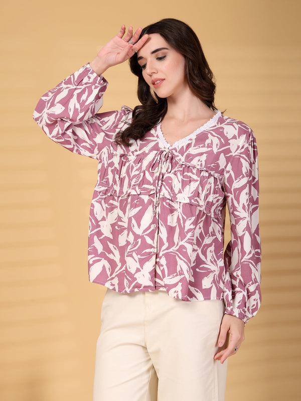 Gipsy Gipsy Purple Printed Rayon Blouse