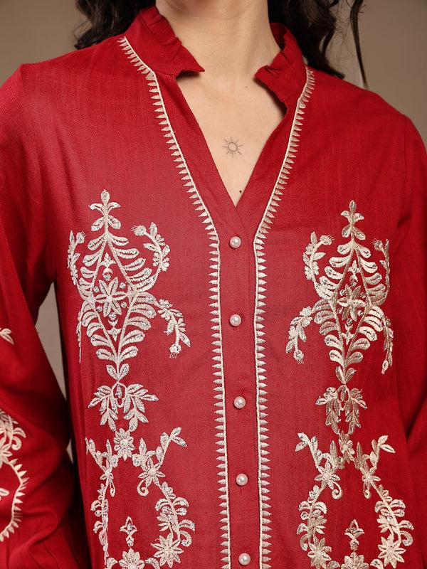 Gipsy Gipsy Red Solid Viscose Tunic Red