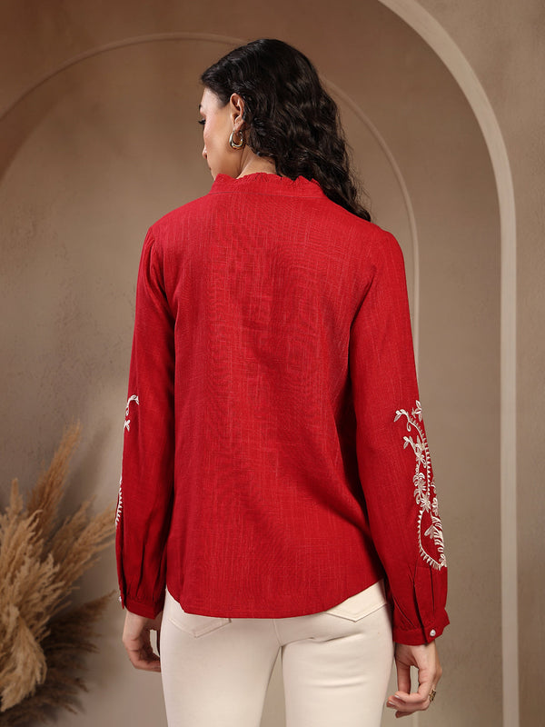 Gipsy Gipsy Red Solid Viscose Tunic Red