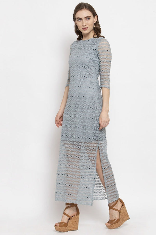 Gipsy Gipsy Sage Blue Floral Net Dress Blue