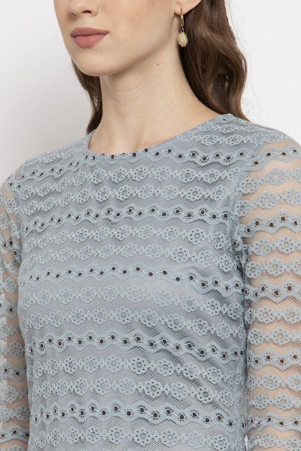 Gipsy Gipsy Sage Blue Floral Net Dress Blue