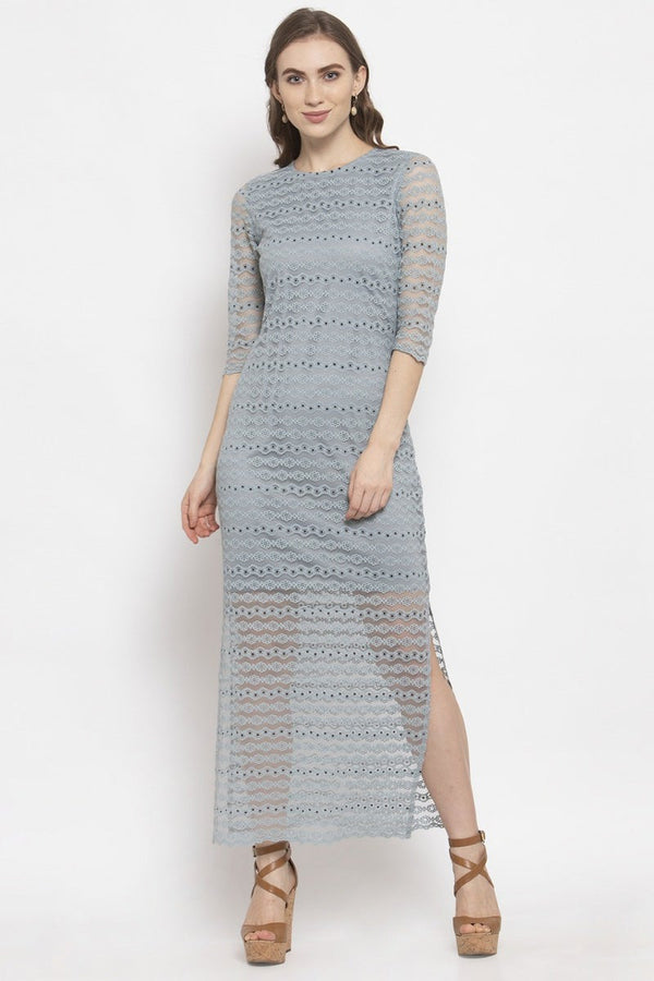 gipsy Gipsy Sage Blue Floral Net Dress Blue