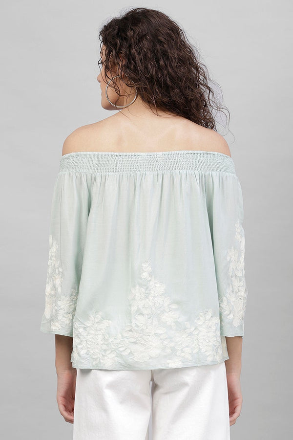 Gipsy Gipsy Sage Embroidered Cotton Linen Top Blue