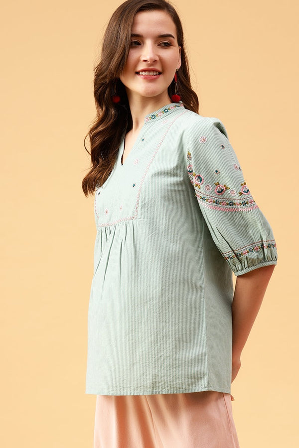 Gipsy Gipsy Sage Embroidered Cotton Tunic Blue