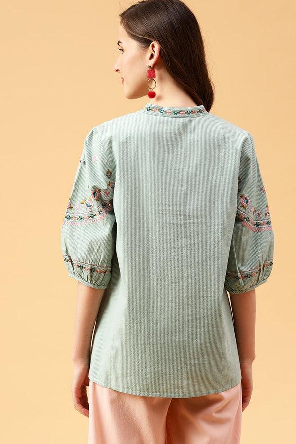 Gipsy Gipsy Sage Embroidered Cotton Tunic Blue