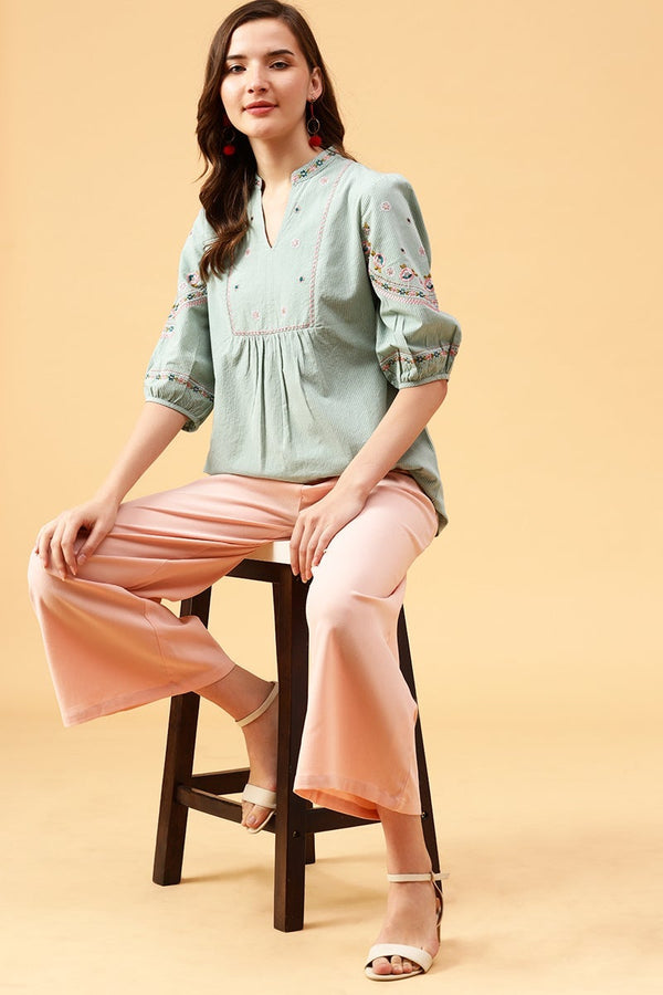 Gipsy Gipsy Sage Embroidered Cotton Tunic Blue