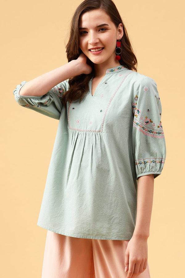gipsy Gipsy Sage Embroidered Cotton Tunic Blue