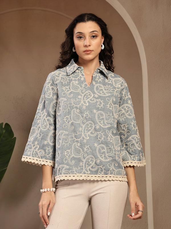 gipsy Gipsy Sage Embroidered Rayon Tunic