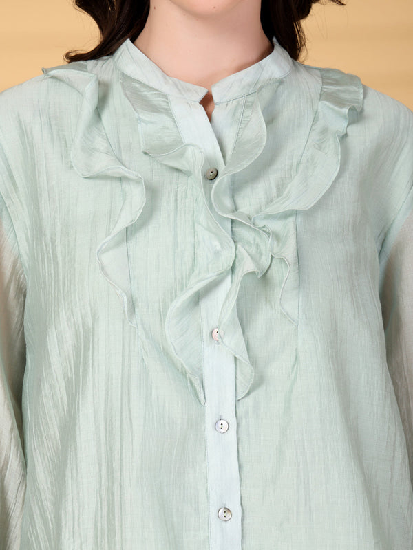 Gipsy Gipsy Sage Plain Ruffle Collar Tunic