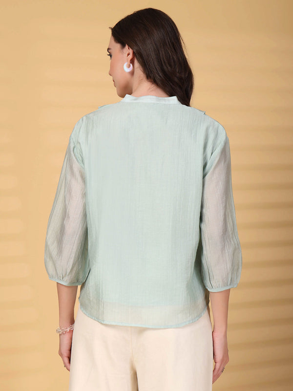 Gipsy Gipsy Sage Plain Ruffle Collar Tunic