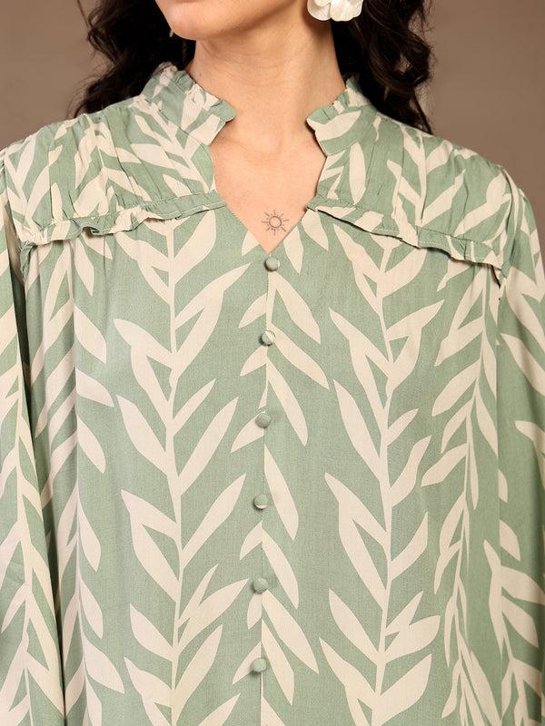 Gipsy Gipsy Sage Printed Rayon Blouse