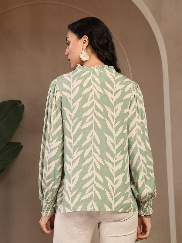 Gipsy Gipsy Sage Printed Rayon Blouse