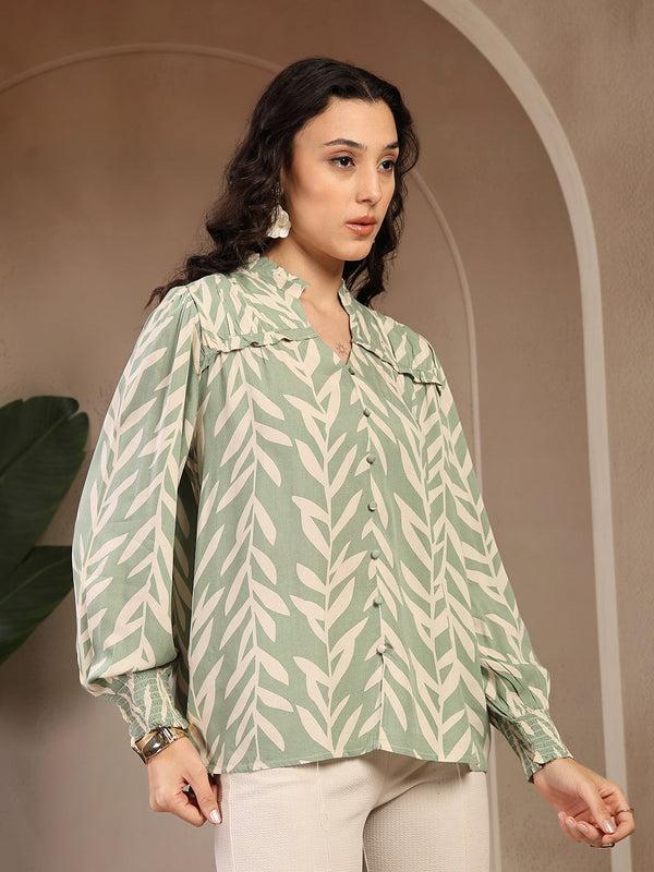Gipsy Gipsy Sage Printed Rayon Blouse