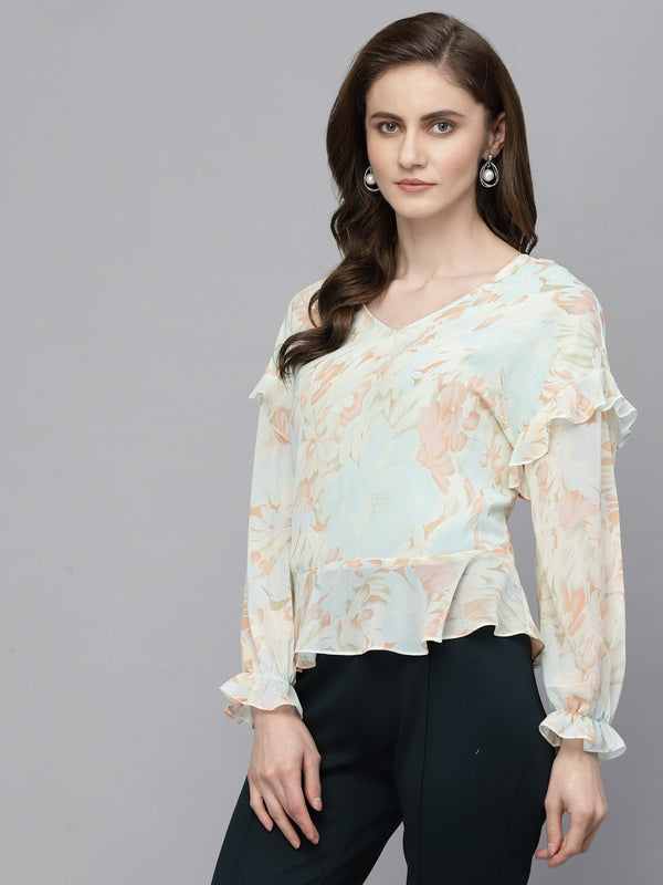 Gipsy Gipsy Sea Blue Georgette Blouse Sea Blue