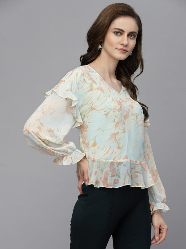 Gipsy Gipsy Sea Blue Georgette Blouse Sea Blue