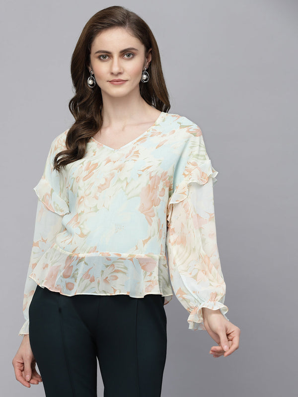 gipsy Gipsy Sea Blue Georgette Blouse Sea Blue