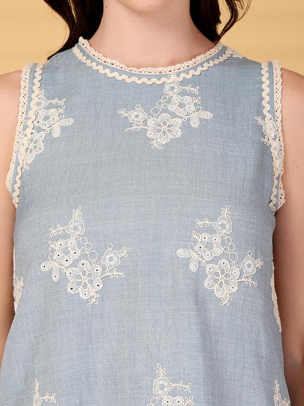 Gipsy Gipsy Sky Blue Embroidered Top With Pants