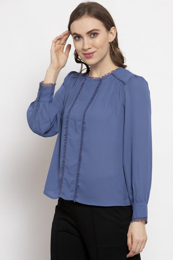 Gipsy Gipsy Steel Blue Solid Crepe Top Steel