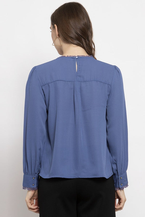 Gipsy Gipsy Steel Blue Solid Crepe Top Steel