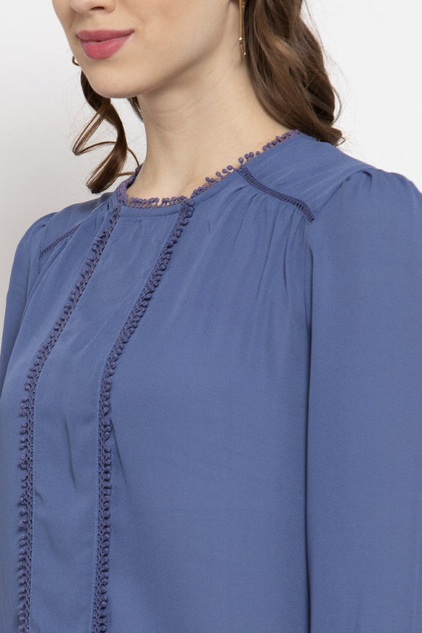 Gipsy Gipsy Steel Blue Solid Crepe Top Steel
