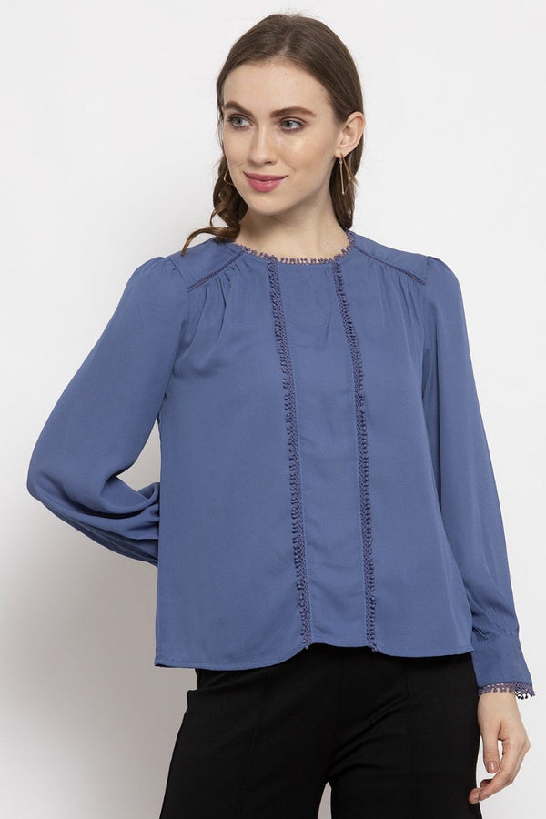 gipsy Gipsy Steel Blue Solid Crepe Top Steel