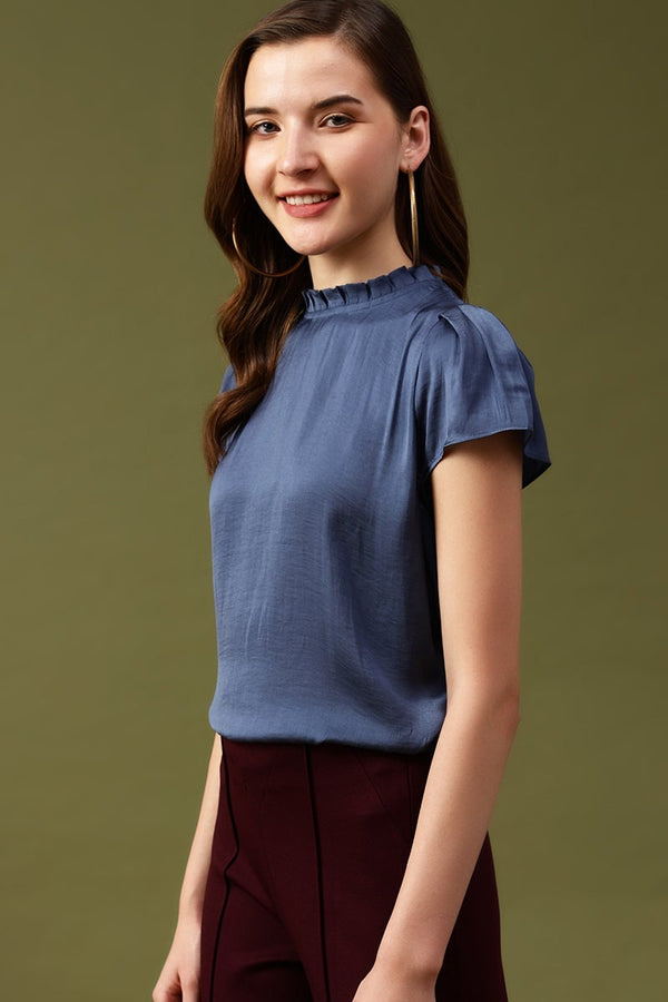 Gipsy Gipsy Steel Blue Solid Satin Top Steel Blue