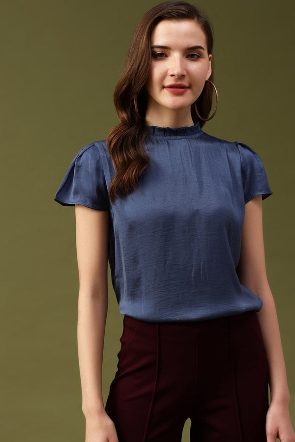 gipsy Gipsy Steel Blue Solid Satin Top Steel Blue
