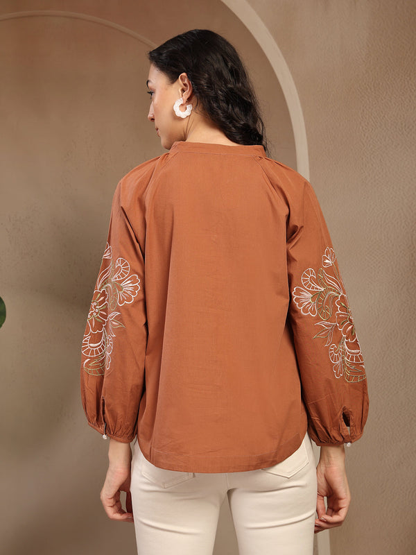 Gipsy Gipsy Tan Embroidered Cotton Tunic Tan